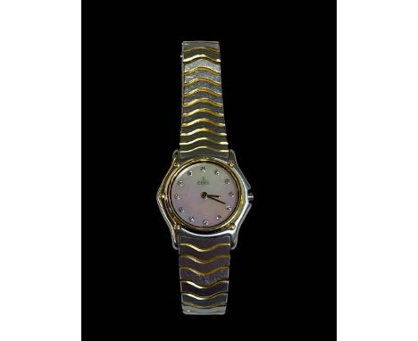 Ebel ladies steel and 18 carat gold bracelet watch with mother of pearl face.