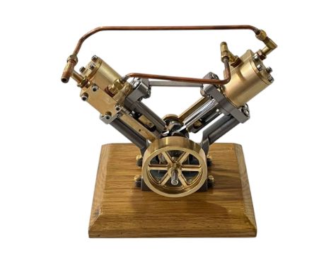 Chiltern Model marine V twin cylinder steam engine V1.0 base 15cm by 13cm square, with assembly papers.