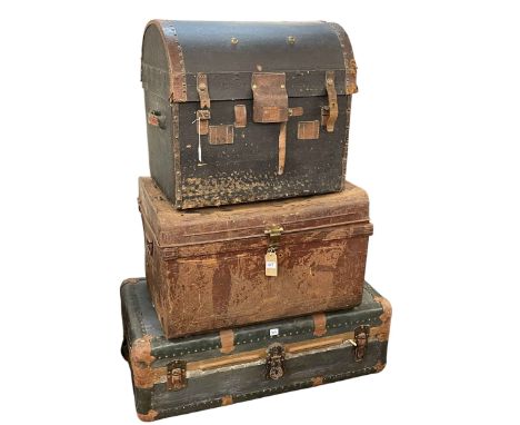 Vintage trunk JA Harrison, RAF, tin trunk and dome topped travelling trunk (3).