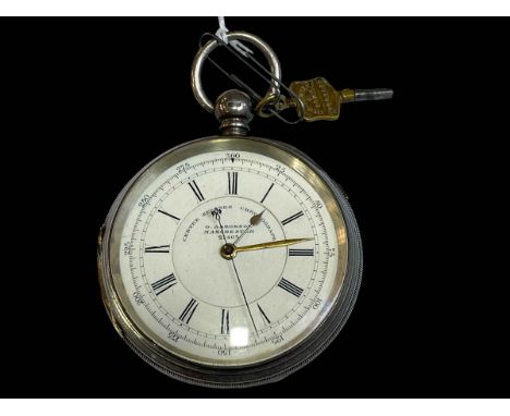 Victorian gents silver pocket watch 'Centre Seconds Chronometer' by G. Aaronson, Manchester, hallmarked Chester 1886, with ke