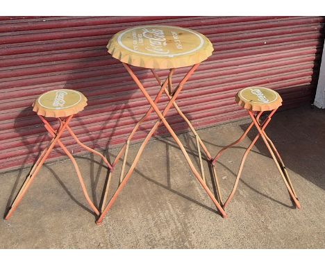 A rare vintage metal folding Coca Cola table and stools 