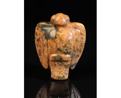 A CHINESE JADE BIRD PENDANT possibly Hongshan culture or after, naively modelled as a bird of prey with incised details, 5cm 