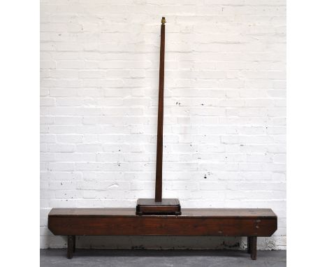 1930's oak standard lamp, together with a pine long bench seat, (2).