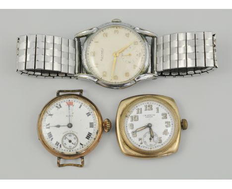 Rotary wristwatch, steel case and strap, Elgin movement, together with a Benson movement (3).