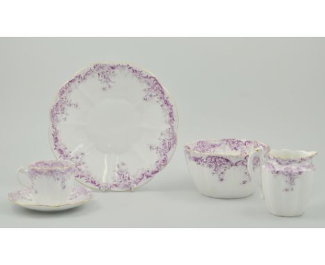 Foley part teaset, Lavender floral decoration, to include two large cake plates, twelve cups, twelve saucers, twelve side pla