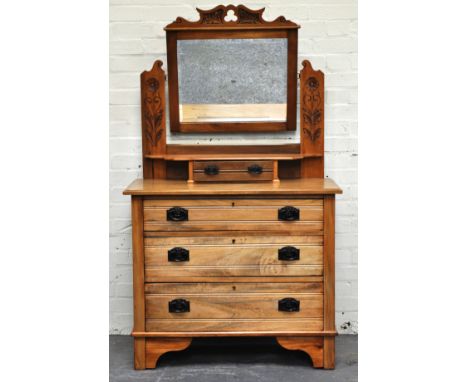 Victorian pitched pine dressing chest, with three long drawers, bracket feet, height 163cms, width 92cms, depth 45cms.