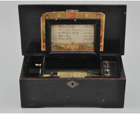 Swiss music box by Paillard, Voucher & Fils, St Croix, circa 1890s, 8cm cylinder playing six airs on a single comb in an ebon