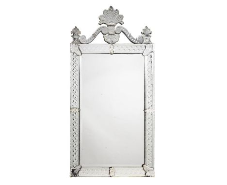 A VENETIAN ETCHED GLASS WALL MIRROR  MID 20TH CENTURY 163cm high, 81cm wide    Condition Report:  Marks, knocks, scratches, a