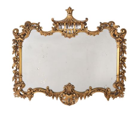 A GILTWOOD WALL MIRROR  EARLY 20TH CENTURY, AFTER THE MANNER OF THOMAS CHIPPENDALE 92cm high, 111cm wide  Condition Report:  