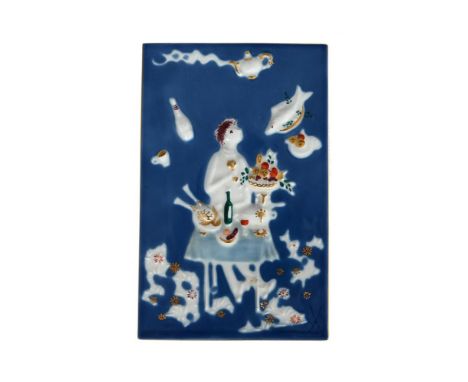 A MEISSEN BLUE-GROUND RECTANGULAR SMALL PLAQUE FROM A FAIRY-TALE SERIES TISCHLEIN, DECK DICH DESIGNED BY HEINZ WERNER (1928-2