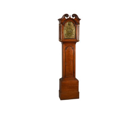 AN OAK LONGCASE CLOCK, VALENTINE DOWNS, LOUTH With eight-day bell striking movement, the 12inch brass dial with Roman numeral