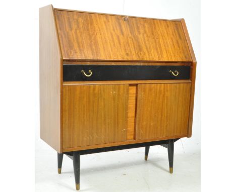 British modern design - Mid century teak wood bureau with ebonised panelling. Bureau with appointed interior within. Measures