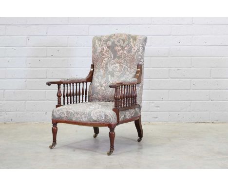 A ‘Saville’ mahogany armchair,c.1890, designed by George Jack for Morris &amp; Co., the armrests raised on bobbin-turned spin