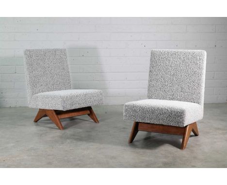 A pair of teak 'Compass' armchairs,1955-56, designed by Pierre Jeanneret (1896-1967) for Chandigarh, each with a teak frame, 