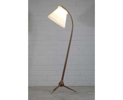A Danish 'Bridge' floor lamp,1950s, designed by Severin Hansen, with a swept beech column, raised on a tripod stand, 167cm hi
