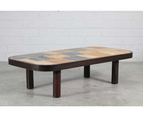 A French 'Shogun' tile-top coffee table, 1960s, by Roger Capron (French, 1922-2006), with two-tone brown glazed tiles, signed