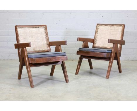 A pair of teak 'Low Easy Chair' armchairs,mid-20th century, designed by Pierre Jeanneret (1896-1967) for Chandigarh administr