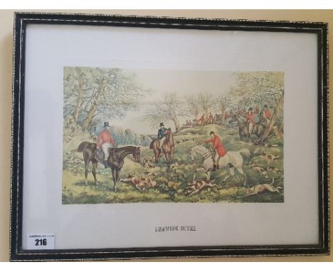 A Coloured Hunting Print Titled 'Drawing Cover', in Hogarth style frame.