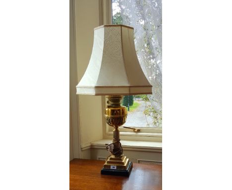 A Superb Quality Early 20th Century Brass Oil Lamp of Neo Classical Form, converted to electricity.