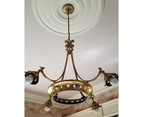 A 20th Century Polished Brass Four Branch Ceiling Light Fitting.