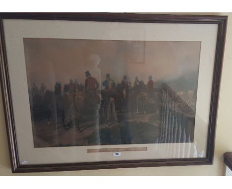 A Late 19th Century Coloured Engraving - 'Fox Hunting - The Meet', 48 x 75cm.