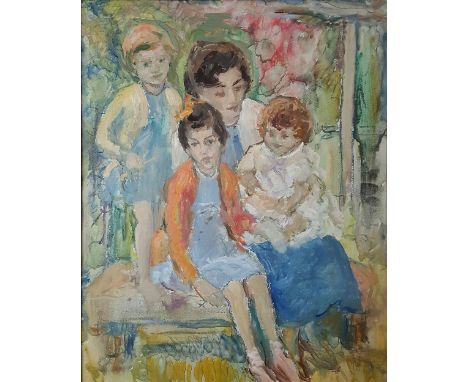 Ronald Ossary Dunlop (Ireland 1894-1973) Oil on Canvas. Family Portrait. Inscribed verso 'My first family sketch Aug 1956' Si