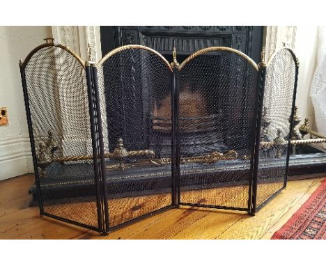 A Black Mesh & Brass Four Panel Spark Guard.