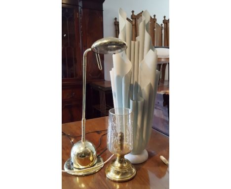 Two Modern Table Lamps along with a Storm Lantern.