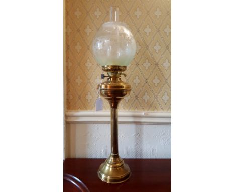 A Very Good Brass Oil Lamp having a Reeded Column and a Circular Stepped Base.