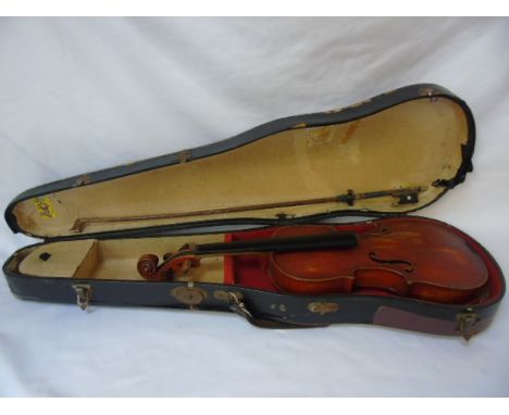 Hard cased violin and bow