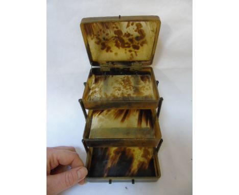 Vintage 4 section cantilever tortoise shell trinket box