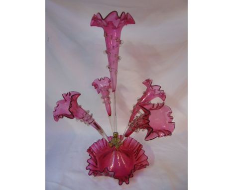 Cranberry 5 stem epergne