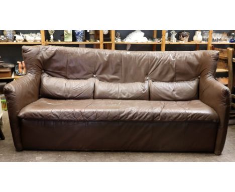 A Heals sofa, late 20th century, upholstered in brown leather, 195cm wide.