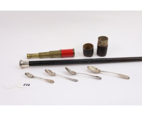 A miniature brass telescope, first half 20th century, in leather case, 17.5cm long when fully extended, together with a silve