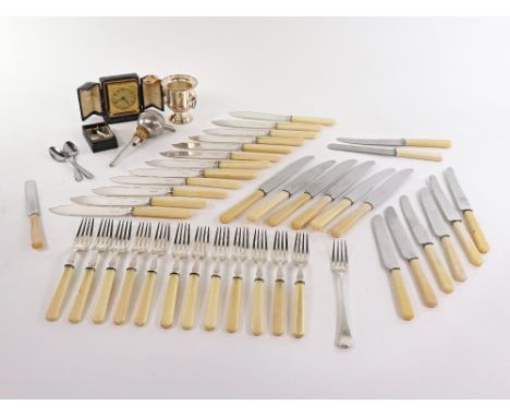A leather cased Zenith watch gilt metal cased timepiece, bone handled knives and other items (qty).