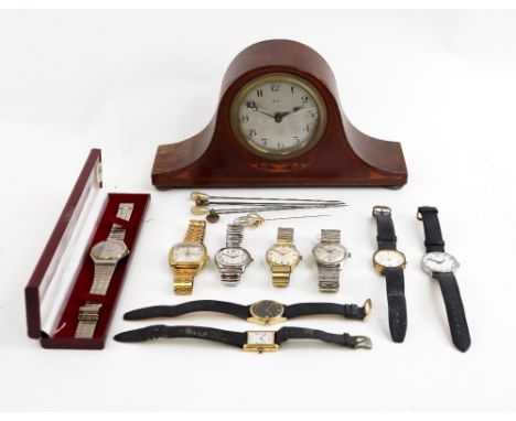 Tissot, Accurist, Paul Jobin, Timex, Montine, Sekonda and other wrist watches, an Edwardian inlaid mahogany timepiece and oth