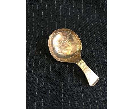 Silver caddy spoon, indistinct Birmingham hallmark