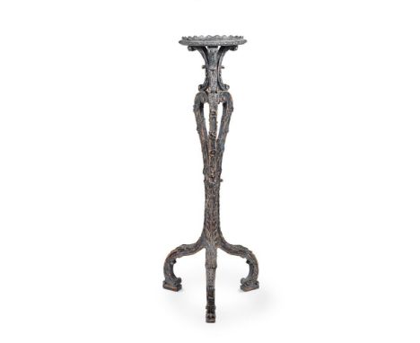 A BLUE PAINTED CARVED WOOD TORCHERE18TH CENTURY AND LATER REDECORATED 133cm high, the top 34cm diameter A related form of tor