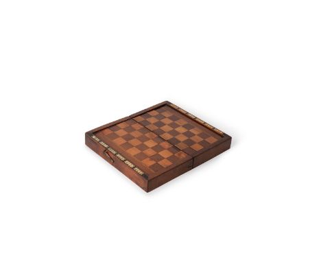Y A VICTORIAN MAHOGANY, BOXWOOD AND IVORY INLAID GAMES BOXMID 19TH CENTURYThe exterior unfolding to a chess board, the interi