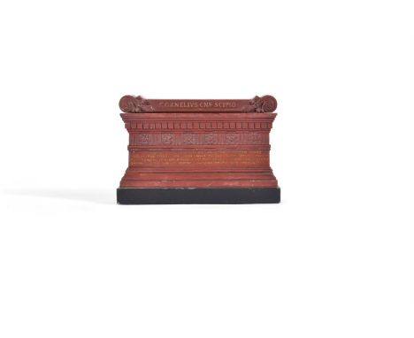 A GRAND TOUR ROSSO ANTICO MARBLE INK STAND IN THE FORM OF SCIPIO'S TOMBITALIAN, 19TH CENTURY8cm high, 12.5cm wide, 4cm deepCo