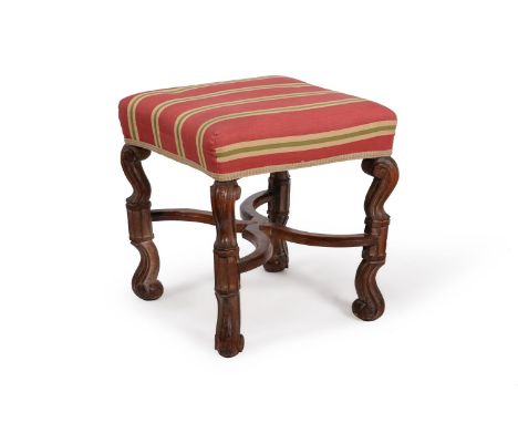 A WALNUT STOOLIN WILLIAM & MARY STYLE, PROBABLY 19TH CENTURY51cm high, the seat approximately 47 x 47cmCondition Report: Ther