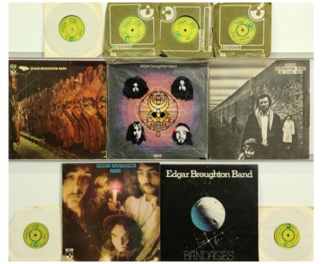 A collection of Edgar Broughton Band 7" Singles, LPs and Memorabilia. Includes albums: Bandages, early pressing of Wasa Wasa,