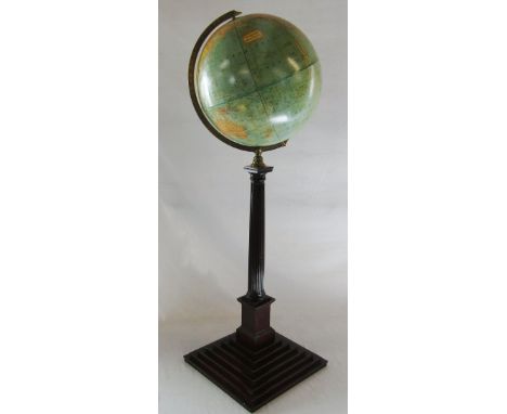 George F Cram globe on stand H 94 cm (diameter of globe approx 30 cm)