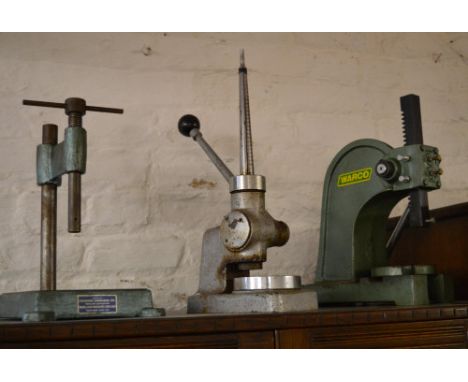 Warco No1 watchmakers press and two other similar tools 