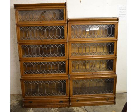 2 Globe Wernicke sectional bookcases with leaded glass with makers labels 