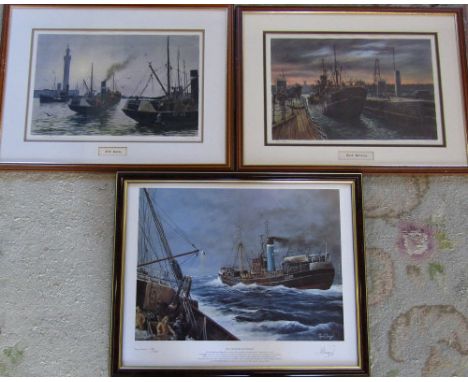 3 limited edition Grimsby trawler/fish docks prints - 'Fish Docks' by Keith Baldock signed and numbered in pencil 22/150, 'Go
