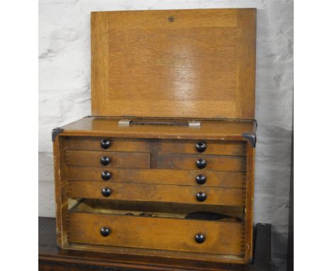 Vintage Moore & Wright wooden tool cabinet/drawer set (one drawer missing) currently full of small hand tools 