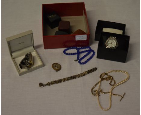 Various costume jewellery including a Beverly Hills Polo Club watch and a silver gate padlock bracelet