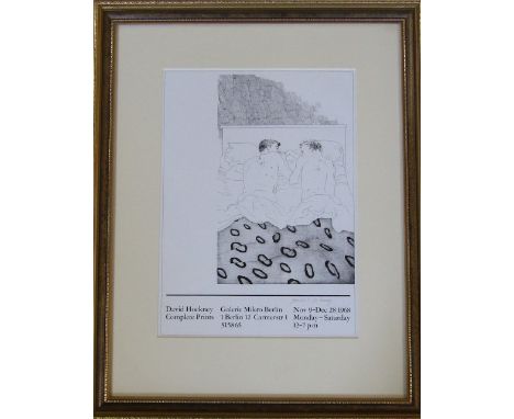 Lithographic poster print by David Hockney advertising his 1968 exhibition in Berlin 42 cm x 52 cm (size including frame)