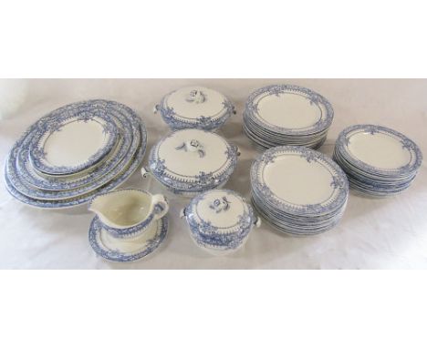 Maling 'Formosa' 12 place dinner service consisting of plates, tureens, sauce boat, meat plates etc (1 medium plate & ladle a